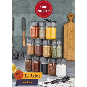 MHK Collection 12 Adet Kaşıklı Cam Düzenleyici Baharatlık Seti 190 cc