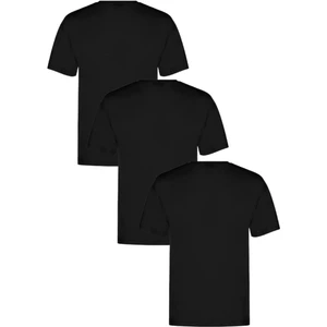 Blues Moda Pamuk Likra Dar Kalıp Yuvarlak  Yaka 3lü Tshirt Seti Siyah - Battal Bedene Kadar