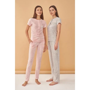 Kadın 4011 Çiçek Jakarlı Patlı Kısa Kol Pijama Takım 21Y