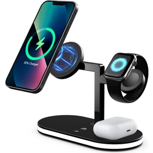 M.TK Moveteck Apple Magsafe Airpods Watch Uyumlu 5in1 Hızlı Şarj Istasyonu 15W + Gece Lambalı Şık Tasarım