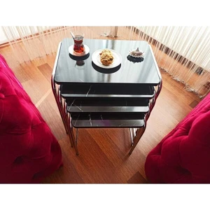 Home Bella Homebella Siyah Mermer 4 'lü Zigon Sehpa 1. Kalite Krom Nikelaj Tse E1 Onaylı Salon Mutfak Oda