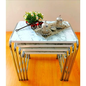 Home Bella Homebella Beya Mermer Desen Zigon Sehpa 1. Kalite Krom Nikelaj Salon Mutfak Oda