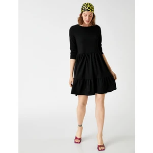 Katlı Mini Elbise Uzun Kollu Bisiklet Yaka