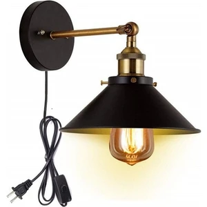 Retro Mafsallı Fişli Kablolu Metal Duvar Aplik Şapka Çapı: 22 cm