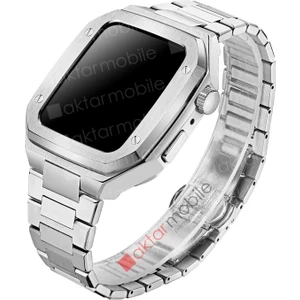 Apple Watch 4 44 mm Uyumlu Luxury Modifikasyon Kiti Hublot Tasarım Paslanmaz Çelik Kasa & Kordon