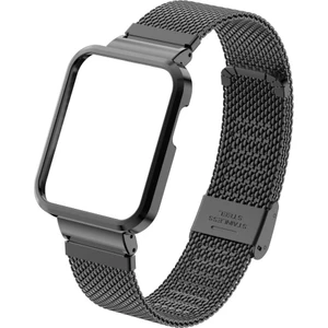 Xiaomi Mi Watch Lite Uyumlu Klipsli Hasır Metal Kordon & Kasa Koruma 2 In 1 Tel Örgü Kayış