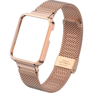 Xiaomi Mi Watch Lite Uyumlu Klipsli Hasır Metal Kordon & Kasa Koruma 2 In 1 Tel Örgü Kayış