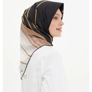 Sport Twill (Tivil) Nostalji Desen Eşarp Siyah Gold Ekru Vizon