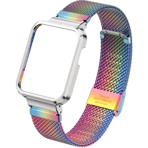 Xiaomi Mi Watch Lite Uyumlu Klipsli Hasır Metal Kordon & Kasa Koruma 2 In 1 Tel Örgü Kayış