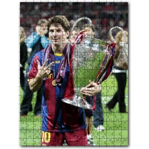 Barcelona Formalı Messi Şampiyonluk Kupası 120 Parça Puzzle Yapboz Mdf (Ahşap)