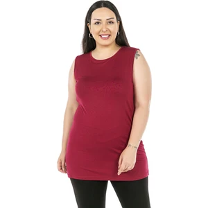 Disentis Modest Büyük Beden Yuvarlak Yaka Kalın Askılı Viskon Uzun Bordo Body