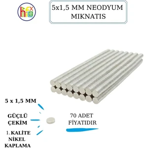 Neodyum Mıknatıs Nikel Kaplama 5mm X1,5 mm  70 Adet