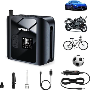 Kobb KB420 12VOLT / Şarjlı Li-Ion 150 Psı Taşınabilir Dijital Basınç Göstergeli LED Aydınlatmalı Akıllı Lastik Şişirme Pompası + Sos