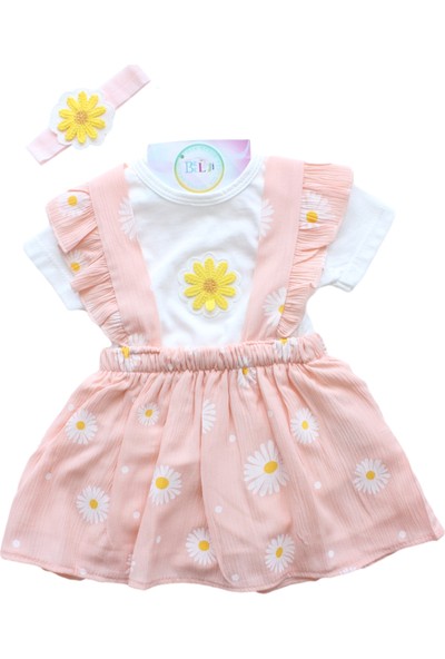 Bebeloji Kız Bebek Papatyalı , Zıbınlı , Bandanalı Rahat Salopet Elbise ( 9-18 Ay)