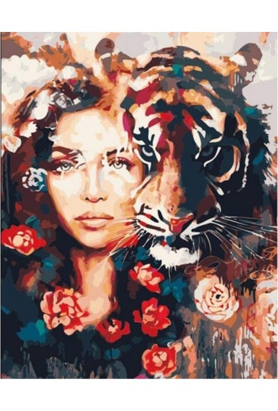 Ena Butik Canvas Kadın ve Kaplan Sevgisi Sayılarla Boyama Seti Rulo 50 x 65 cm