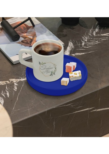 Kişiye Özel Mavi Sunum Tabaklı Çiçek Tasarımlı Türk Kahvesi Fincanı Model 11 fiyatları