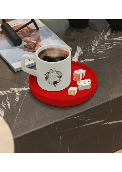Kişiye Özel Kırmızı Sunum Tabaklı Çiçek Tasarımlı Türk Kahvesi Fincanı Model 14 fiyatları