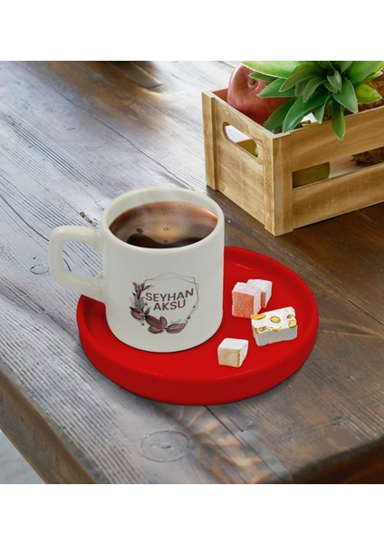 Kişiye Özel Kırmızı Sunum Tabaklı Çiçek Tasarımlı Türk Kahvesi Fincanı Model 13 fırsatları