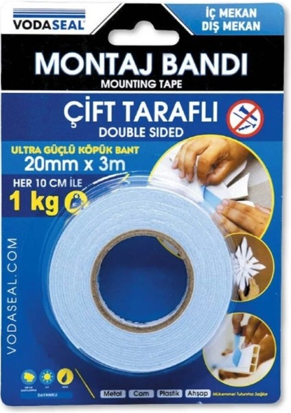 Çift Taraflı Köpük Montaj Bandı Beyaz 20 Mm*3 mt