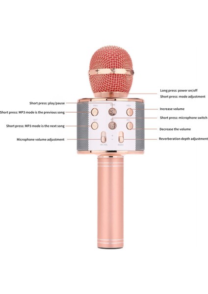 Kablosuz Bluetooth Karaoke Mikrofon El Mic Iphone Tatil Pc Için Rose Gül Kırmızı (Yurt Dışından)