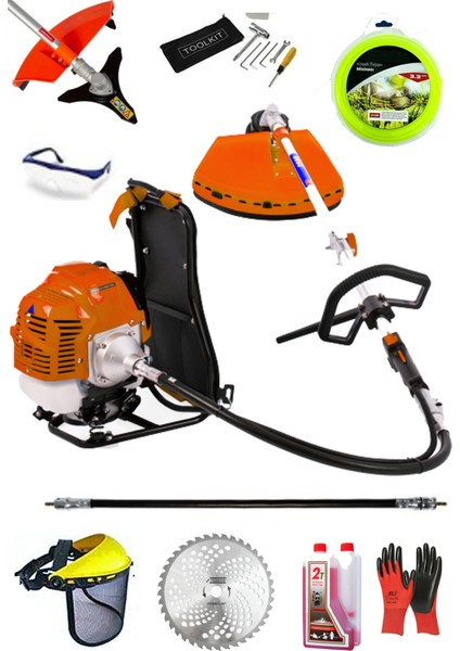 Magnezyum Motor Benzinli Sırt Tipi Tırpan Makinesi Ot Çayır Çalı Kesme Tırpan Makinesi 7.9hp 63CC