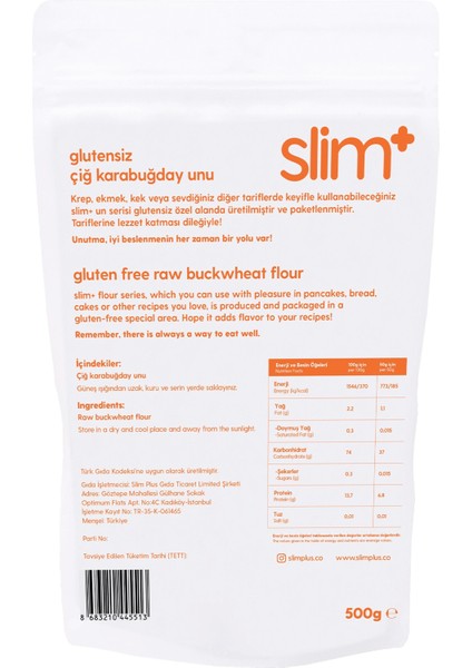 Slimplus 3 Paket 500g Glutensiz Çiğ Karabuğday Unu