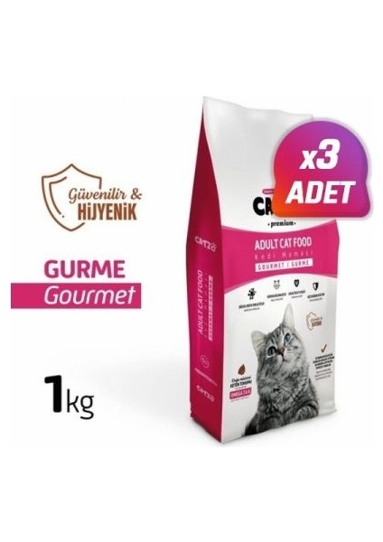 3 Adet - Catzo Premium Gourmet Renkli Taneli Yetişkin Kedi Maması 1 kg