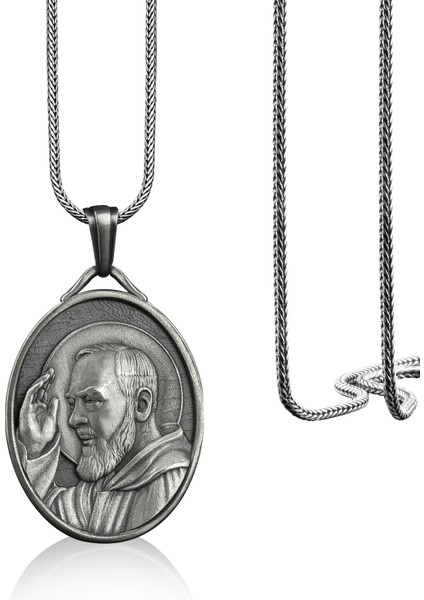 Aziz Padre Pio Madalyon Gümüş Kolye