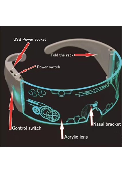 Çok Renkli LED Işıklı Şarjlı Parti Gözlüğü Akrilik Kablosuz Yılbaşı Düğün Eğlence