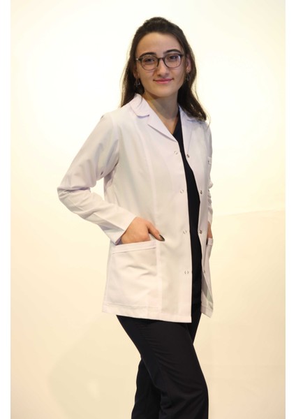 Deniz Iş Doktor Hemşire Kadın Gömlek Yaka Beyaz Önlük Xl