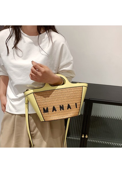 Moda Hasır Çanta Bayan Çanta Ekleme Büyük Kapasiteli Sepet Tek Omuz Messenger Çanta (Yurt Dışından)