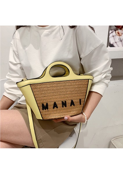 Moda Hasır Çanta Bayan Çanta Ekleme Büyük Kapasiteli Sepet Tek Omuz Messenger Çanta (Yurt Dışından) modelleri