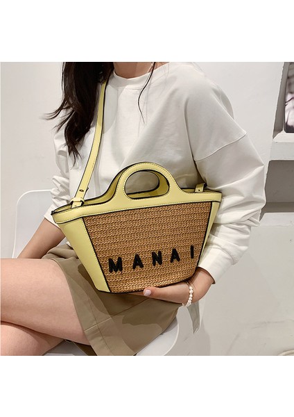 Moda Hasır Çanta Bayan Çanta Ekleme Büyük Kapasiteli Sepet Tek Omuz Messenger Çanta (Yurt Dışından) fırsatları