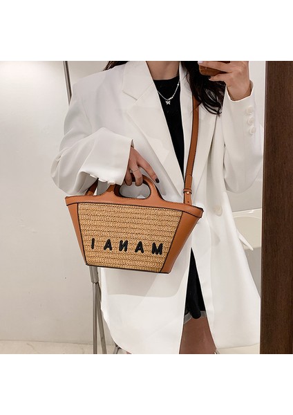 Moda Hasır Çanta Bayan Çanta Ekleme Büyük Kapasiteli Sepet Tek Omuz Messenger Çanta (Yurt Dışından) modelleri