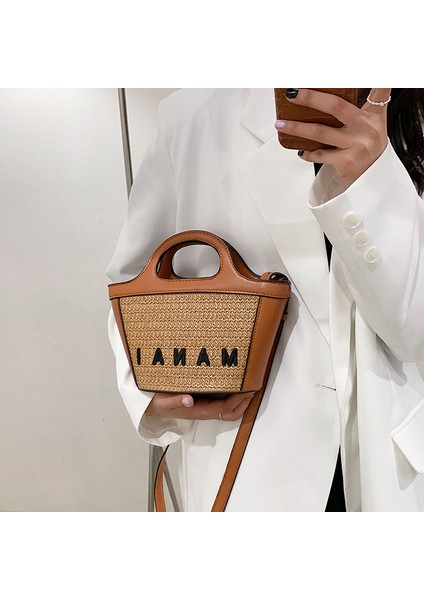 Moda Hasır Çanta Bayan Çanta Ekleme Büyük Kapasiteli Sepet Tek Omuz Messenger Çanta (Yurt Dışından) modelleri