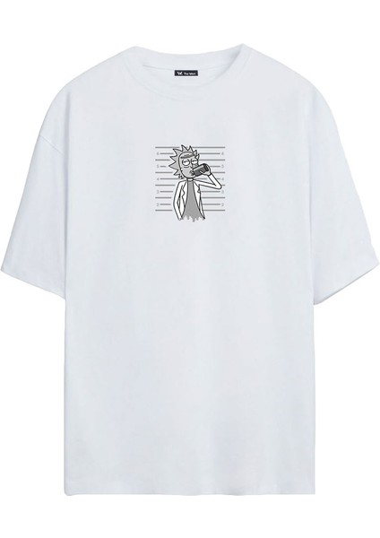 Unisex Rick And Morty Baskılı Beyaz Oversize Tshirt