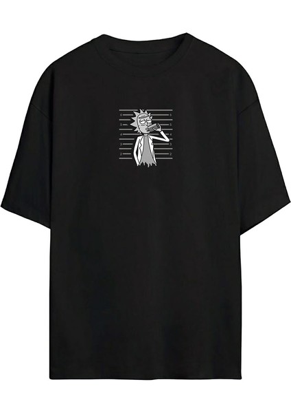 Unisex Rick And Morty Baskılı Siyah Oversize Tshirt fiyatları