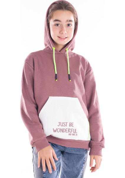 Kız Çocuk Made Yazı Baskılı Kapşonlu Sweatshirt 14164 modelleri