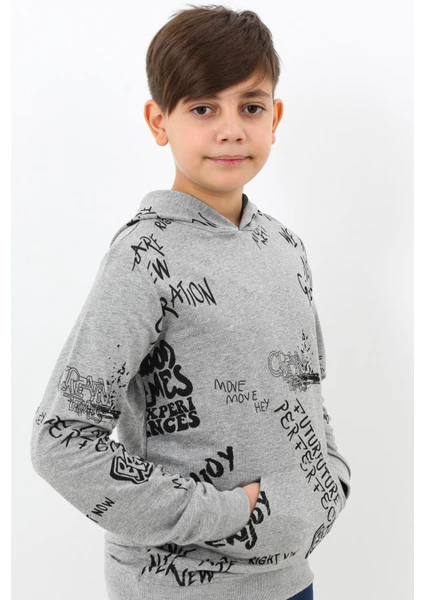 Cansın Mini Erkek Çocuk Kapşonlu Pano Baskılı Sweatshirt 4-14YAŞ 14011