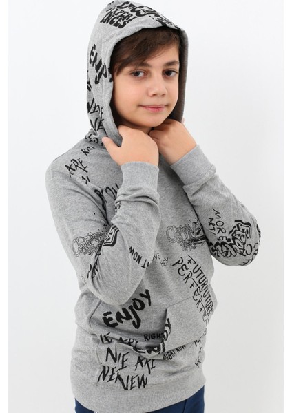 Cansın Mini Erkek Çocuk Kapşonlu Pano Baskılı Sweatshirt 4-14YAŞ 14011