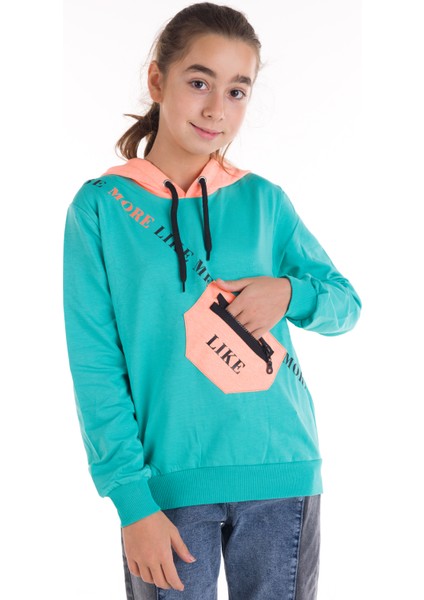 Kız Çocuk Like Yazı Baskılı Çantalı Kapşonlu Sweatshirt 14181 fiyatları