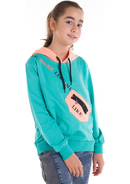 Kız Çocuk Like Yazı Baskılı Çantalı Kapşonlu Sweatshirt 14181 modelleri