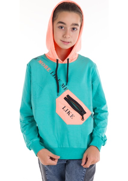 Kız Çocuk Like Yazı Baskılı Çantalı Kapşonlu Sweatshirt 14181 fırsatları