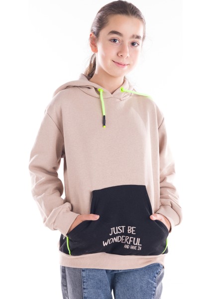 Kız Çocuk Made Yazı Baskılı Kapşonlu Sweatshirt 14164