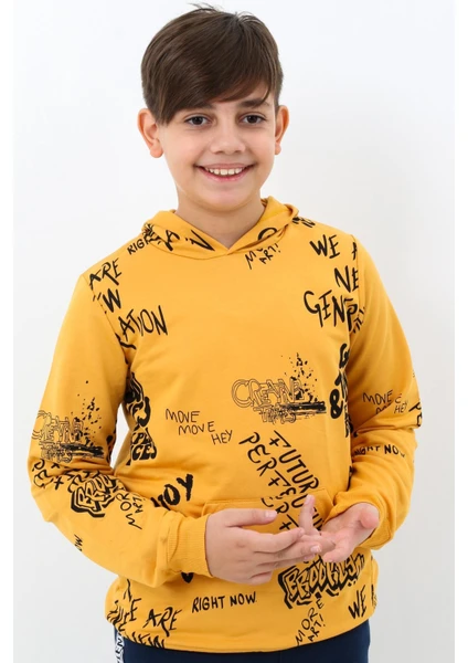 Cansın Mini Erkek Çocuk Kapşonlu Pano Baskılı Sweatshirt 4-14YAŞ 14011