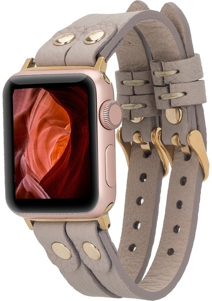 Apple Watch Uyumlu Deri Kordon Ely Double Tour Gold Trk Erc3 Gri