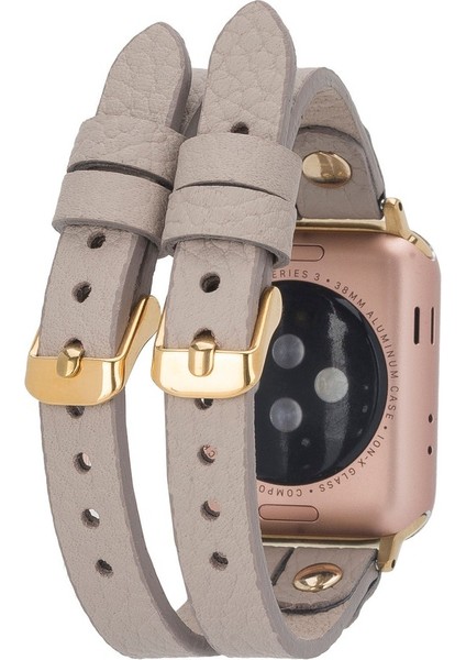 Apple Watch Uyumlu Deri Kordon Ely Double Tour Gold Trk Erc3 Gri fiyatları