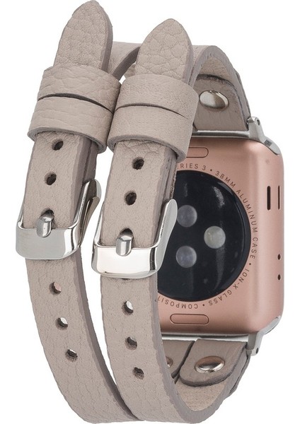 Apple Watch Uyumlu Deri Kordon Ely Double Tour Silver Trk Erc3 Gri