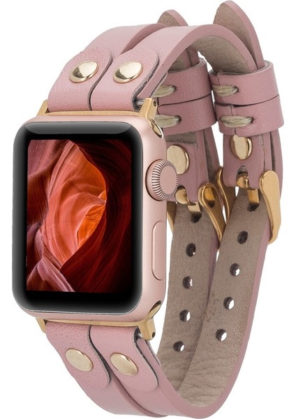 Apple Watch Uyumlu Deri Kordon Ely Double Tour Gold Trk Nu2 Pembe