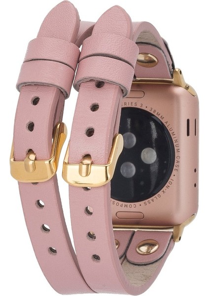 Apple Watch Uyumlu Deri Kordon Ely Double Tour Gold Trk Nu2 Pembe fiyatları